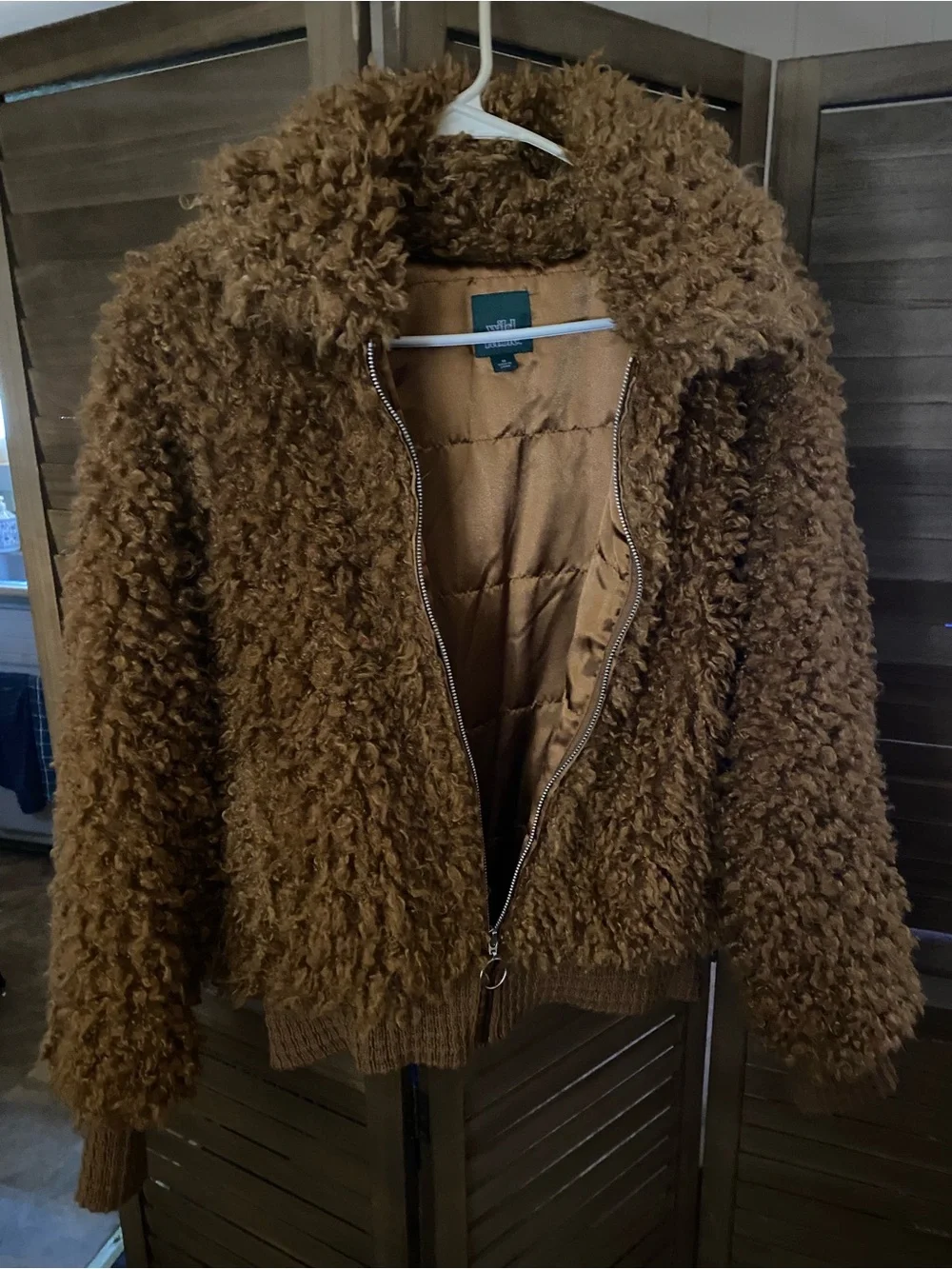 Womens Faux Fur Teddy Jacket - Brown